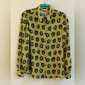 Dash of Pep Tiger Lion Yellow & Black Patterned Button Up Blouse